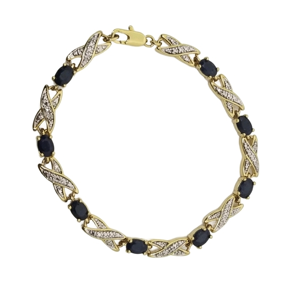 PAJ 18k GOLDPLATED  SAPPHIRE & DIAMOND XOXO TENNIS BRACELET - Picture 4 of 7